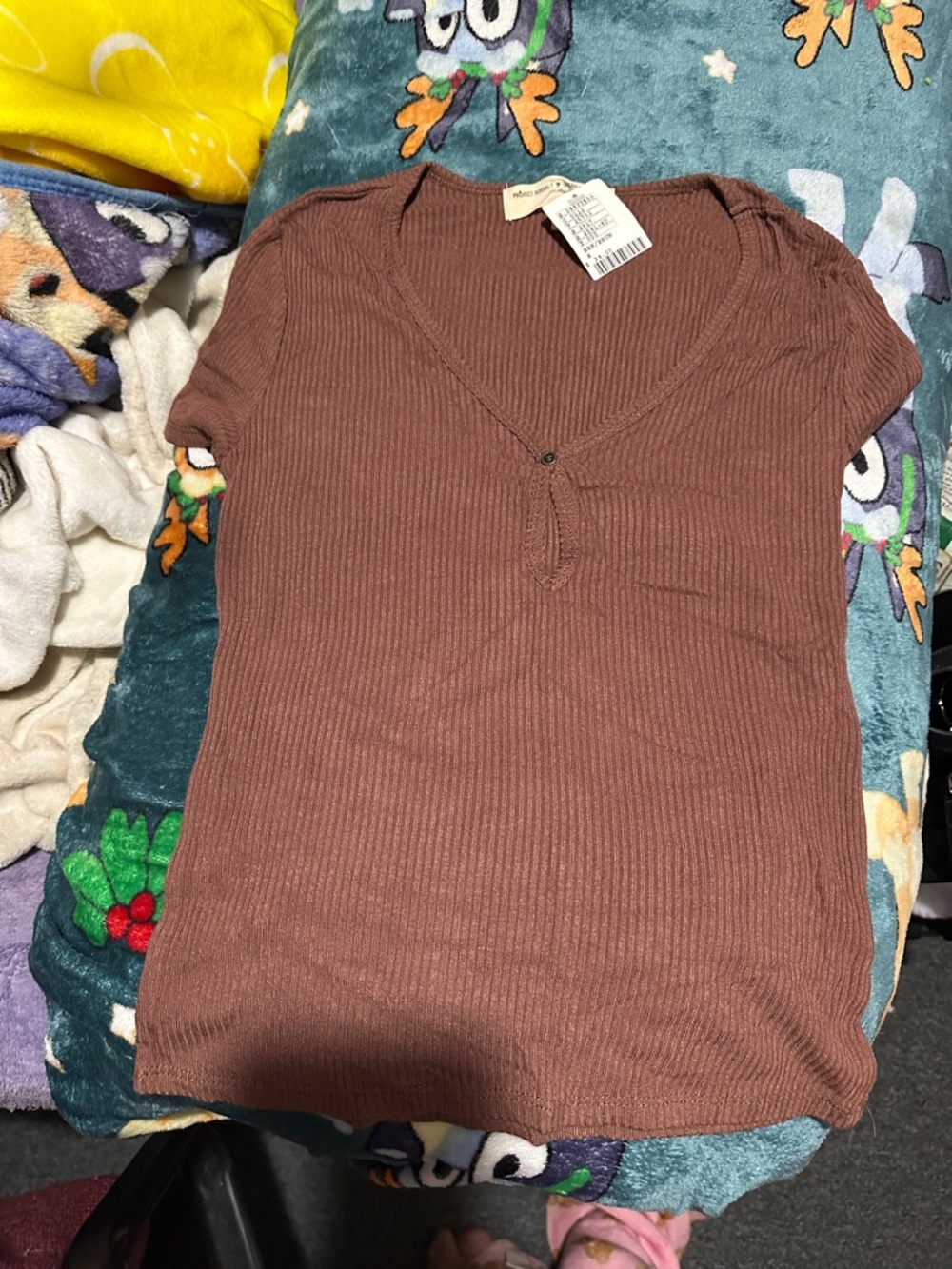 Project Social T Ribbed Henley Top in Mauve from Urban Outfitters